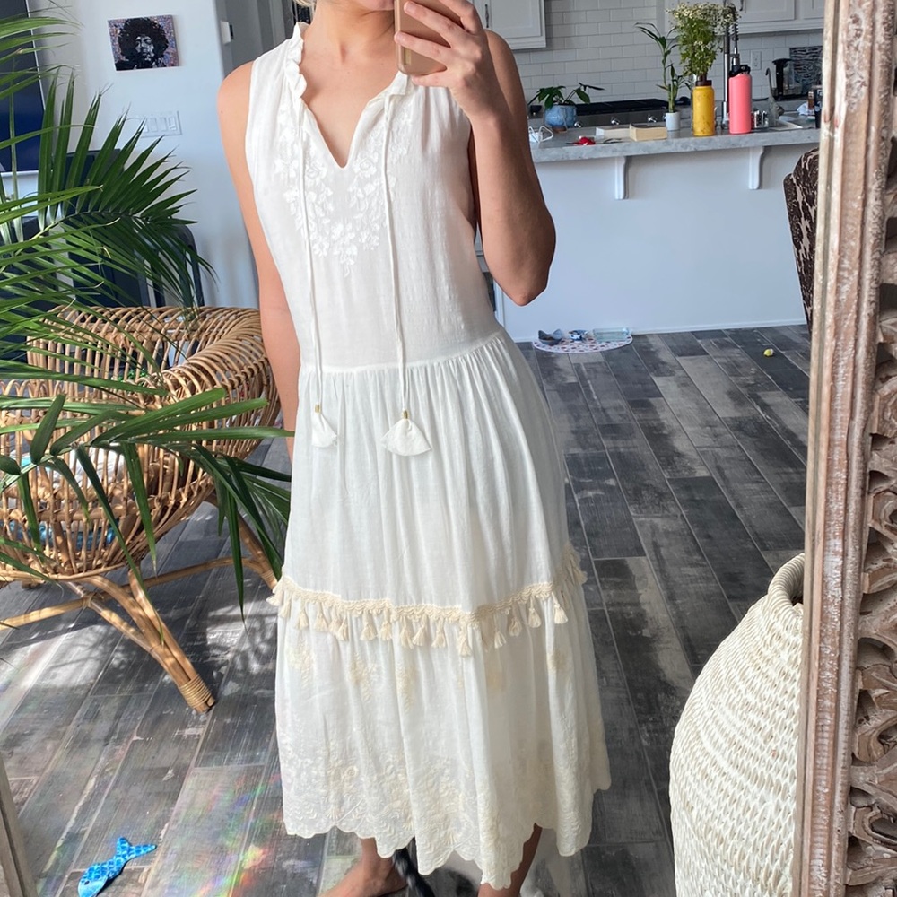 Cream embroidered Johnny was maxi dress XS